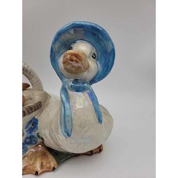 Vintage Blue Bonnet Duck Goose & Basket W Pastries Figurine Ceramic Hand Painted - Picture 2 of 10